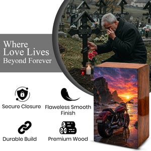 motorcycle sunset beach personalised urns for dad