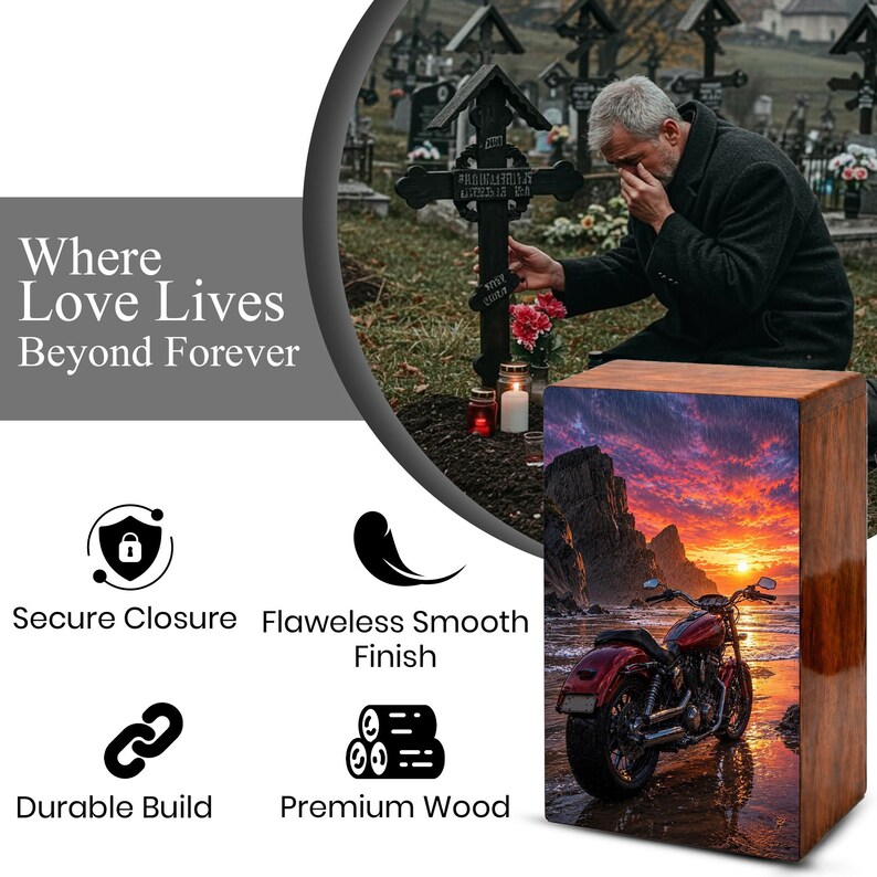 motorcycle sunset beach personalised urns for dad