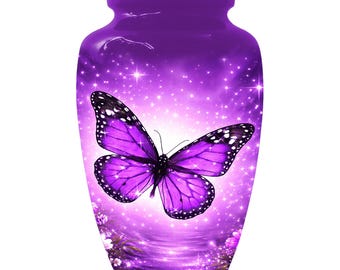 Purple Butterfly Urn For Human Ashes - Custom Keepsake Urn With Butterflies