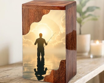 Hunting and Fishing Themed Urn - Gone Fishing in Heaven Urns For Dad Ashes
