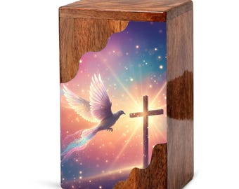 Religious Urn For Human Ashes - Celtic Cross Wooden Keepsake Box For Adults