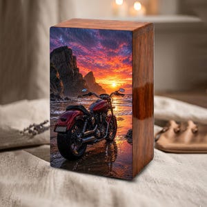motorcycle sunset beach personalized urns for human ashes