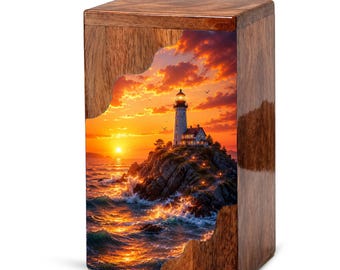Lighthouse Sunset Urn For Human Ashes - Personalized Light House Keepsake Urn Box