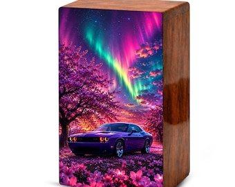 Purple Car Urn For Ashes Male - Aurora Borealis Nature Inspired Cremation Urns For Rider