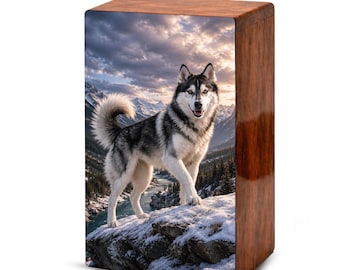 Husky Dog Cremation Urn Box For Ashes - Personalized Pet Memorial Wooden keepsake