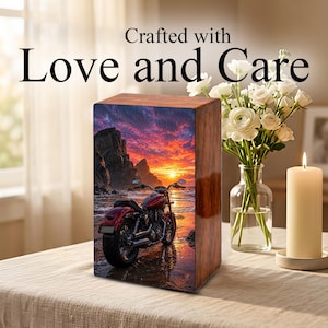 motorcycle sunset beach personal urn