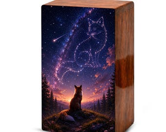 Fox Memorial Urn For Human Ashes - Starry Night Animal Keepsake For Male and Female