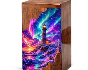 Lighthouse Cremation Urn For Ashes - Nature Inspired Light House Keepsake Wooden Box