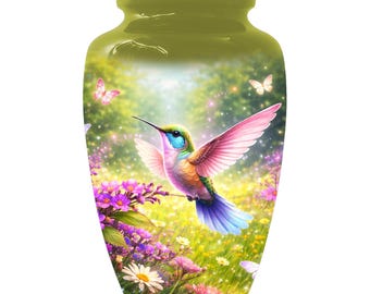 Personalized Green Hummingbird Urn For Human Ashes - Custom Keepsake Urn Humming Bird