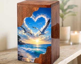 Ocean Beach Cremation Urn For Ashes - Nature Inspired Seagull Bird Decorative Keepaske Box