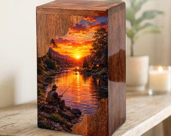 Personalized Fishing Urn Male - Unique Gone Fishing Memorial Keepsake Urns For Dad