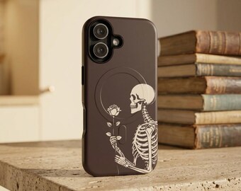 Gift for Orthopedist | Skeleton Holding Rose Phone Case | Dark Academia Bone Doctor Orthopedic Surgeon Medical Art Tough Magnetic