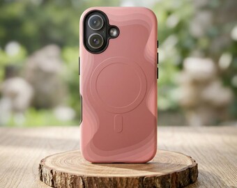 Anniversary Gift for Her | Rose Pink Wavy Phone Case | Romantic Dusty Rose Swirl Topo Pattern Cute Girlfriend Wife Tough Magnetic Magsafe