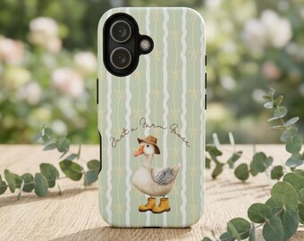 Gift for Horticulturist One Silly Goose Phone Case | Just a Farm Cover | Cottagecore Sage Green Wavy Stripe  Tough Magnetic