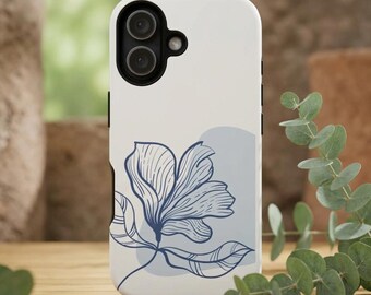 Dental Hygienist Phone Case | Minimalist Blue Flower Botanical Cover (Tough Magsafe)