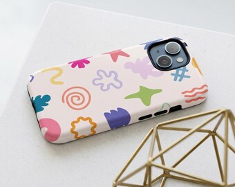 Abstract Phone Case Colorful | Gift for Orthopedist | Dopamine Decor Doodle Cover Cute Designer Pastel Tough Magnetic Magsafe Sleeve