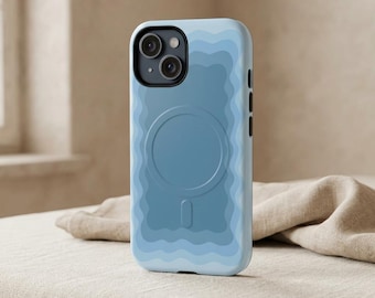Gift for Developers | Sky Blue Wavy Phone Case | Cute Software Engineer Tech Gift Ocean Wave Swirl Topo Pattern Tough Magnetic