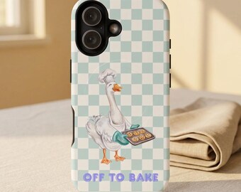 One Silly Goose Phone Case | Cute Off to Bake Chef Cover | Funny Food Tech Cooking Gift Cozy Sage Checkerboard Tough Magnetic Sleeve
