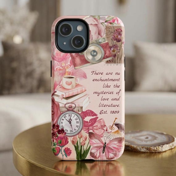 Bookish Phone Case for Romance Reader | Cute Pink Academic Collage Cover | BookTok Aesthetic Literary Quote Gift Cozy Bookworm Tough Magsafe