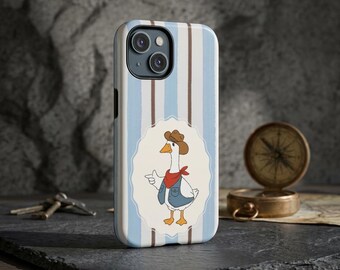 One Silly Goose Cowboy Phone Case | Funny Western Cover | Vintage Stripe Blue  Gift for Friend