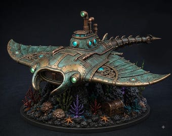 Steampunk Submarine STL, Victorian Submersible 3D Model, Nautical Sci-Fi Vehicle, Printable STL File