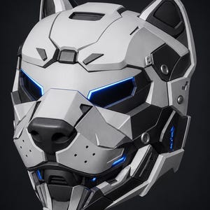 Maschera per cani in stile cyberpunk (file STL) / Modello 3D per casco canino indossabile (download digitale)