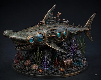 Steampunk Submarine STL, Victorian Submersible 3D Model, Nautical Sci-Fi Vehicle, Printable STL File