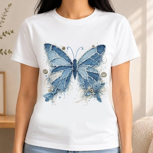 Patchwork Schmetterling T-Shirt Design Png, bunte gesteppte Schmetterling Sublimation, Boho Grafik T-Shirt Bild 4