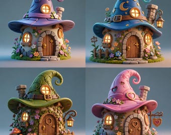 Witch Hat House STL, Magical Witch Cottage 3D Model, Fantasy Fairy House, Printable STL File