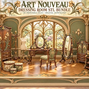 Art Nouveau Dressing Room STL Bundle, Floral Vanity Furniture 3D Models, Dressing Table Mirror Wardrobe & Elegant Decor, Printable 3D Files