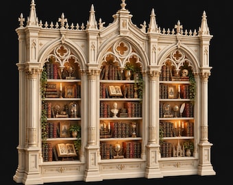 Gothic Library STL, Dark Medieval Library 3D Model, Ornate Fantasy Library Diorama, Miniature Bookshelf Interior, Printable STL File