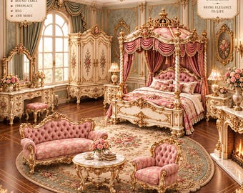 Rococo Dollhouse Bedroom STL Bundle, Luxury French Miniature Furniture Set, Elegant Bedroom Decor, Printable 3D Models
