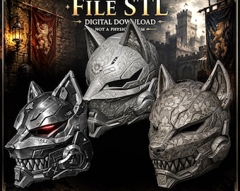 wolf Mask STL File | Wearable Canine Helmet 3D Print Model (Digital Download)