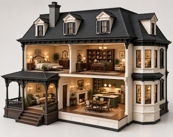Dollhouse Mansion STL File , Victorian Luxury House Building Miniature Estate Architecture Diorama Roombox Decor