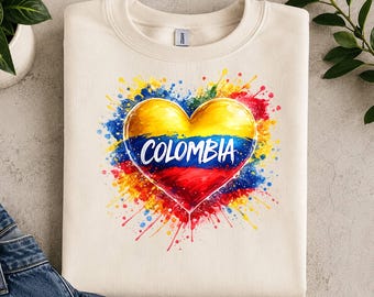 Colombia T Shirt Design Png, Colombian Pride Sublimation Design, Country Flag Graphic Tee, Print Ready Artwork