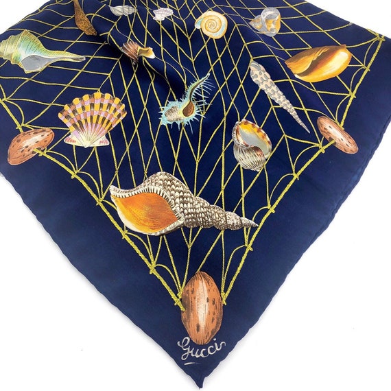 Vintage Gucci Seashell Silk Scarf 34x34"