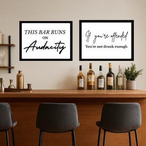 Funny Bar Wall Art Set of 2 | This Bar Runs on Audacity | You're Not Drunk Enough | Man Cave Decor | Home Bar Printable
