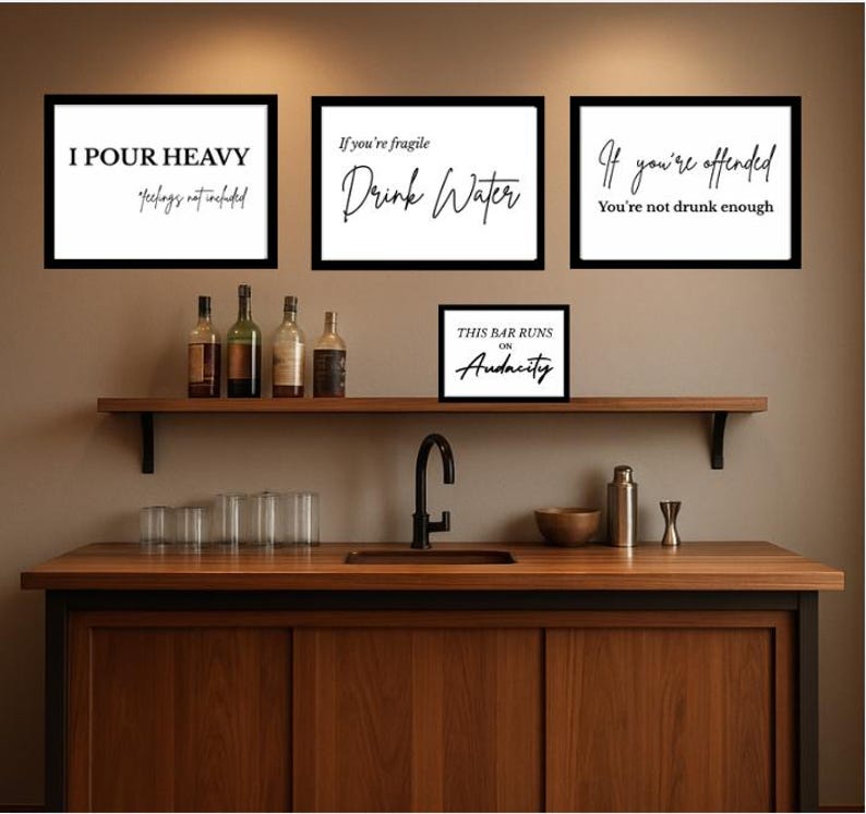 Bar Humor Wall Art Bundle | Funny Man Cave Decor | Bartender Quote ...
