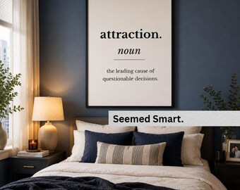 Cuadro decorativo divertido para parejas, definición de atracción para imprimir, lámina con humor sobre relaciones, decoración de dormitorio, regalo de aniversario, cuadro romántico.