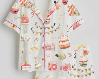 Alles Gute zum Geburtstag Pyjamas Set, Party Thema Womens Lounge Nachtwäsche