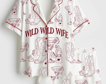 Wild Wild Wife Pajama Set Cowgirl Bachelorette Party Outfit Western Bride Sleepwear Shorts