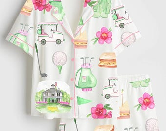 Golf Print Pyjamas, Country Club Nachtwäsche, Womens Lounge Pyjamas