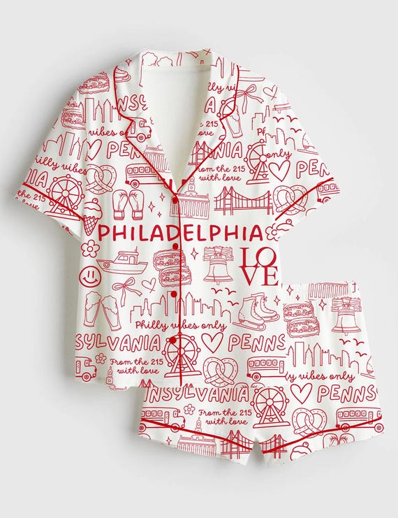 Philadelphia Pajama Set for Women, Pennsylvania Satin Sleepwear, Philly Gift PJs