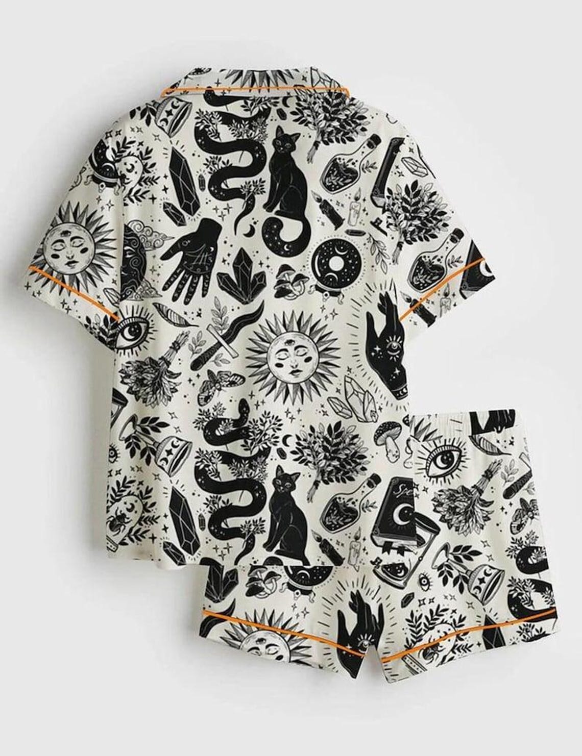 Witchy Pajama Set for Women – Occult Print Short Sleeve Pajamas, Gothic ...