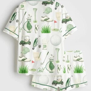Women's Golf Print Pajama Set, Imitation Silk Sleepwear, Lounge Loungewear image 3