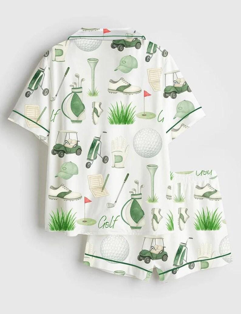 Women's Golf Print Pajama Set, Imitation Silk Sleepwear, Lounge Loungewear image 3