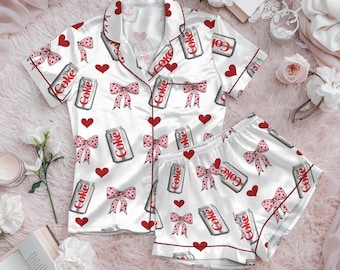 Pigiama originale: stampa Coca-Cola Light e fiocco, abbigliamento da casa in raso