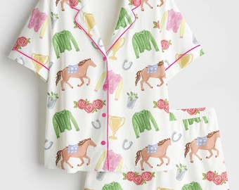 Pferde Print Pyjamas Damen, Reiter Nachtwäsche, Western Lounge Set