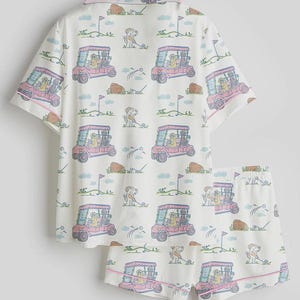 Damen Golf Cart Pyjama Set Kurz- und Langarm-Satin-Nachtwäsche Lounge-Set Bild 3