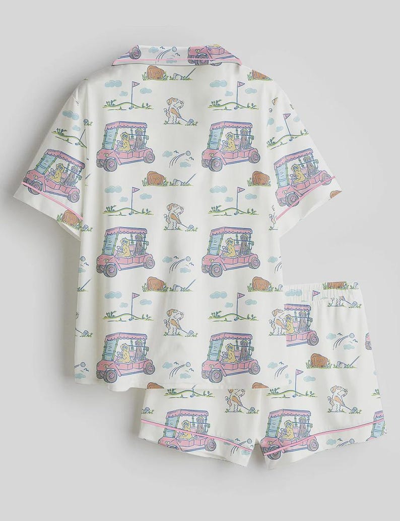 Damen Golf Cart Pyjama Set Kurz- und Langarm-Satin-Nachtwäsche Lounge-Set Bild 3